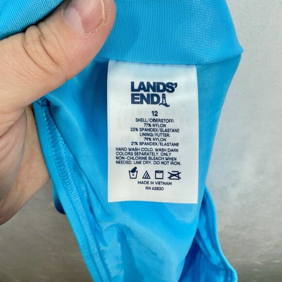 Lands End High Waisted Bikini Swim Bottoms Size 12 Turquoise Blue Beach NEW - Picture 5 of 9